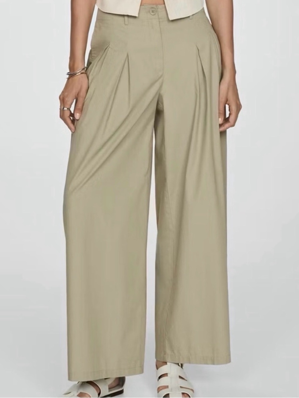 Mango High-Waist Wide-Leg Pleated Pants
